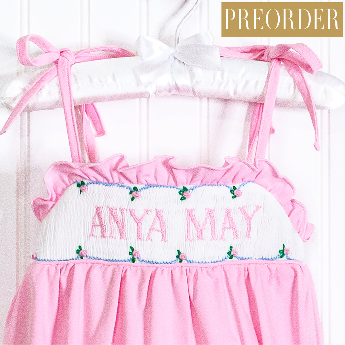 Custom Name Smocked Bubble Cotton Posy