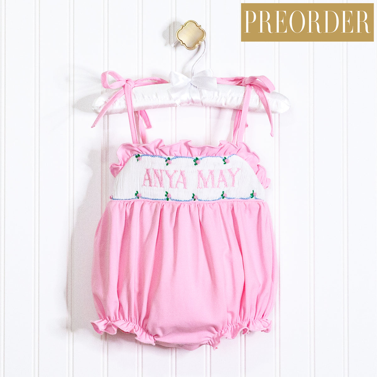 Custom Name Smocked Bubble Cotton Posy